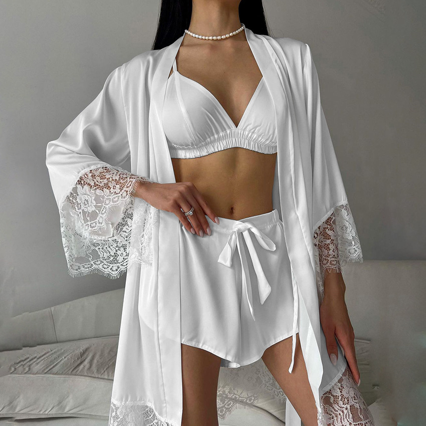 Lace Comfortable Long-Sleeve Underwear Shorts Pajama Three-Piece Set