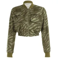 Camouflage Printing Stitching Multi-pocket Zipper Two-piece Set - Jacket Top-M - View 1