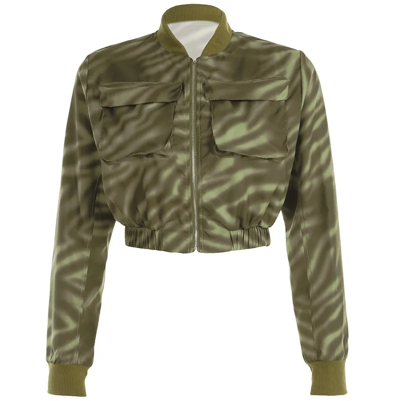 Camouflage Printing Stitching Multi-pocket Zipper Two-piece Set - Jacket Top-M