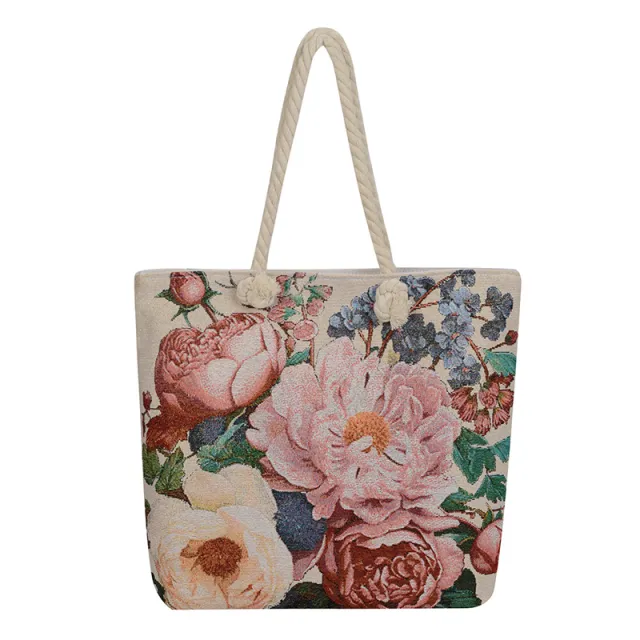 Double Sided Jacquard Embroidered Canvas Tote Bag Gold - Shop at LoveMi