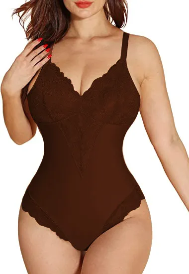 V neck Lace Sling Jumpsuit Women Brown - Shop at LoveMi