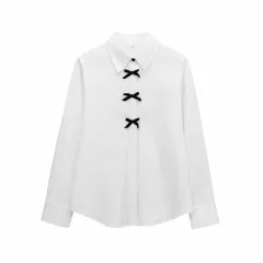 Fashion Women Bowknot Decoration Loose Casual Shirt - White - View 1