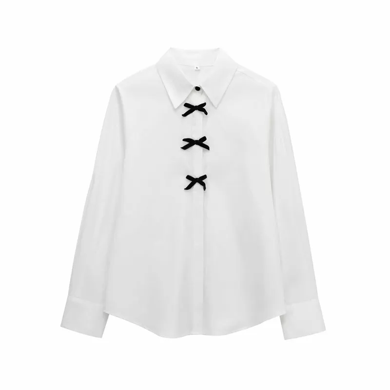 Fashion Women Bowknot Decoration Loose Casual Shirt - White
