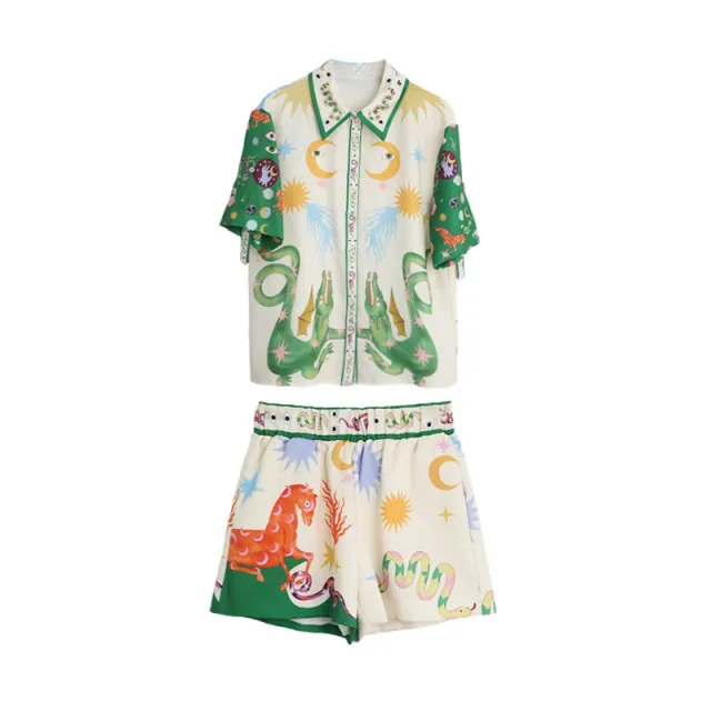 Fashion Casual Shirt And Shorts Two piece Suit Small Tea Suit Color S - Shop at LoveMi