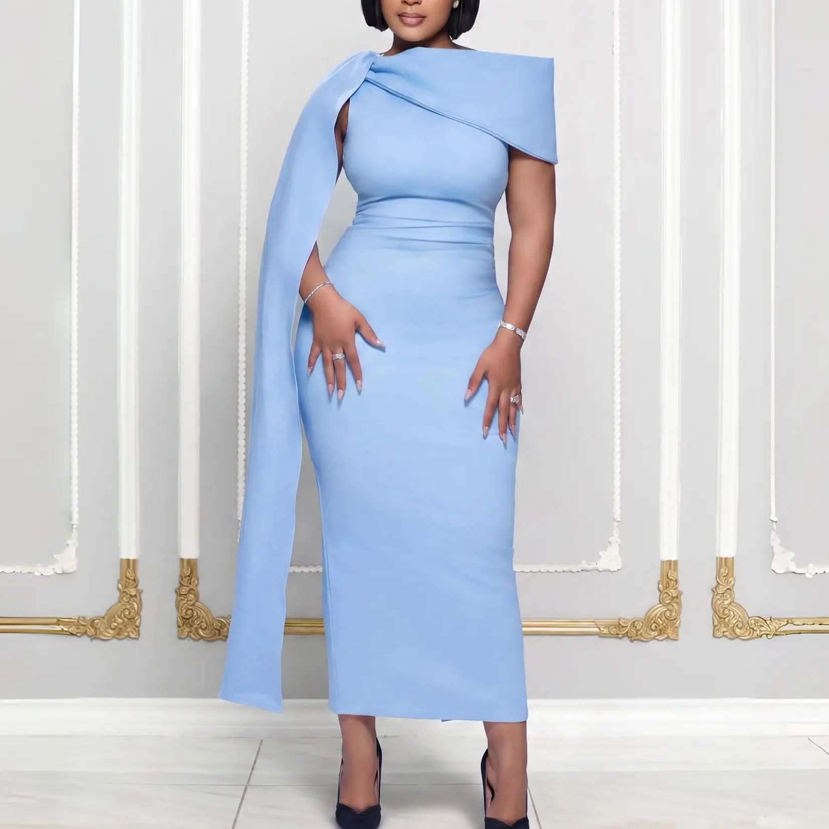 Solid-color Off-shoulder Bandage Evening Gown Dress
