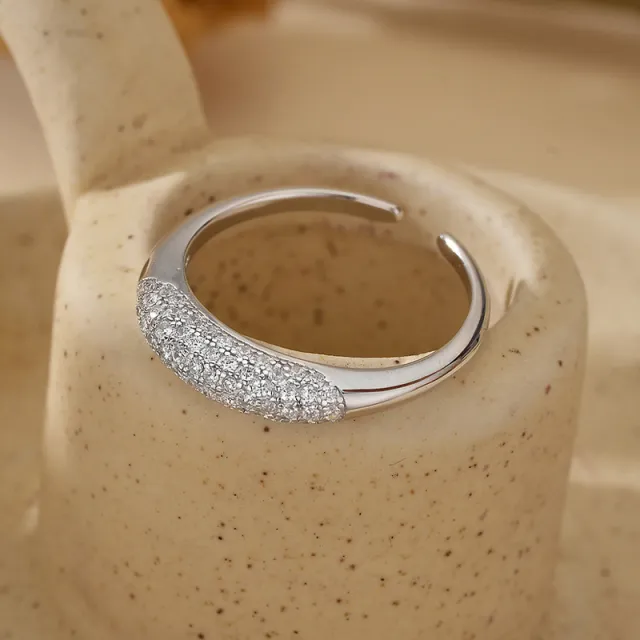 Full Diamond Open Ring Women 925 Sterling Silver Simple And Fashionable Versatile White Gold Color - Shop at LoveMi