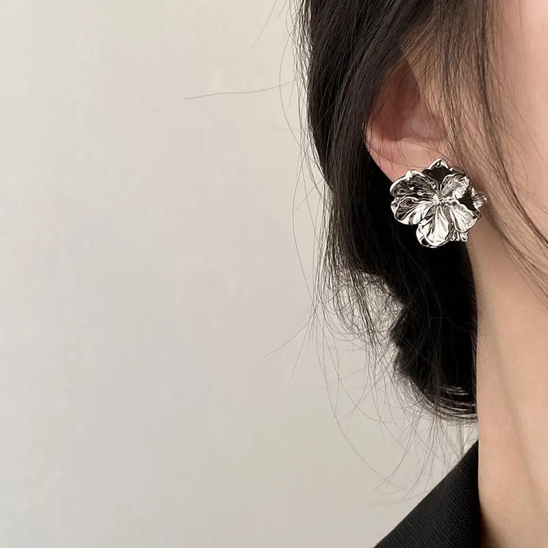 925 Silver Needle Korean Style Fashionable High-grade Flower Stud Earrings