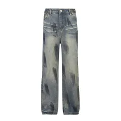 Painting Splash-ink Jeans Men And Women Punk Loose - Blue - View 1