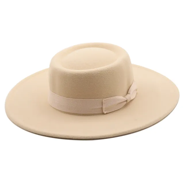 Autumn And Winter Woolen Big Brim Jazz Top Hat Beige - Shop at LoveMi