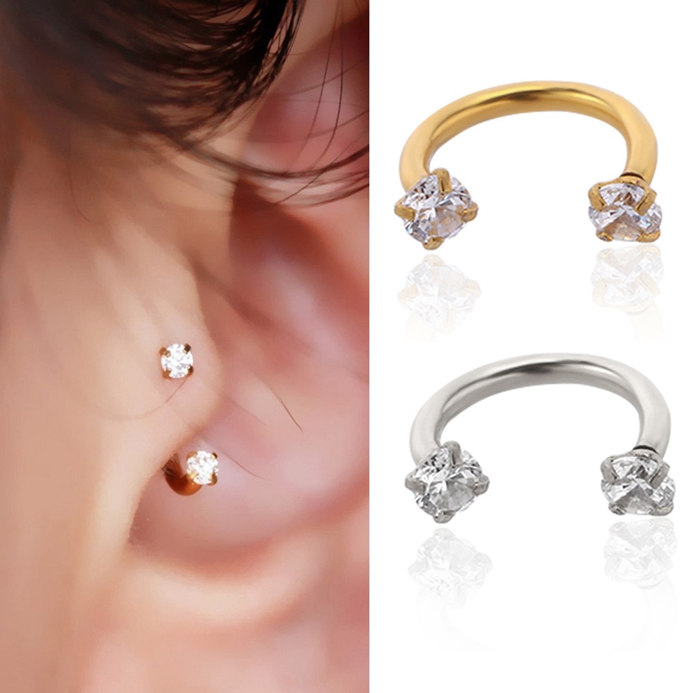 Stainless Steel Hoop Earrings With Diamond-encrusted Zircon Studs For Cartilage Piercings