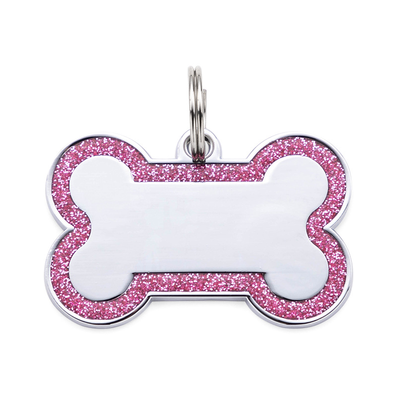 Zinc Alloy Dog Anti-lost Tag With Bone-shaped Edges And Shimmering Metallic Powder
