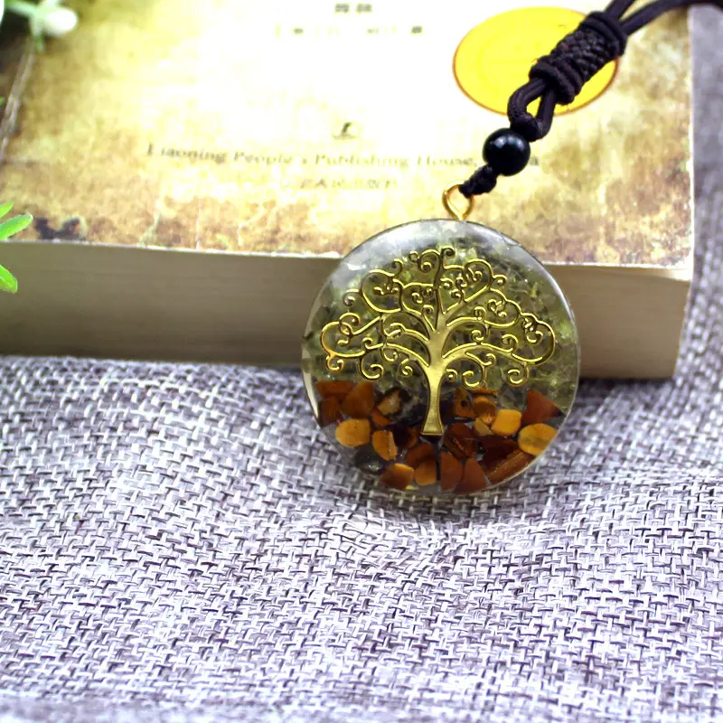 Crystal Gravel Pendant Resin Epoxy Lucky Tree Round Sweater Chain