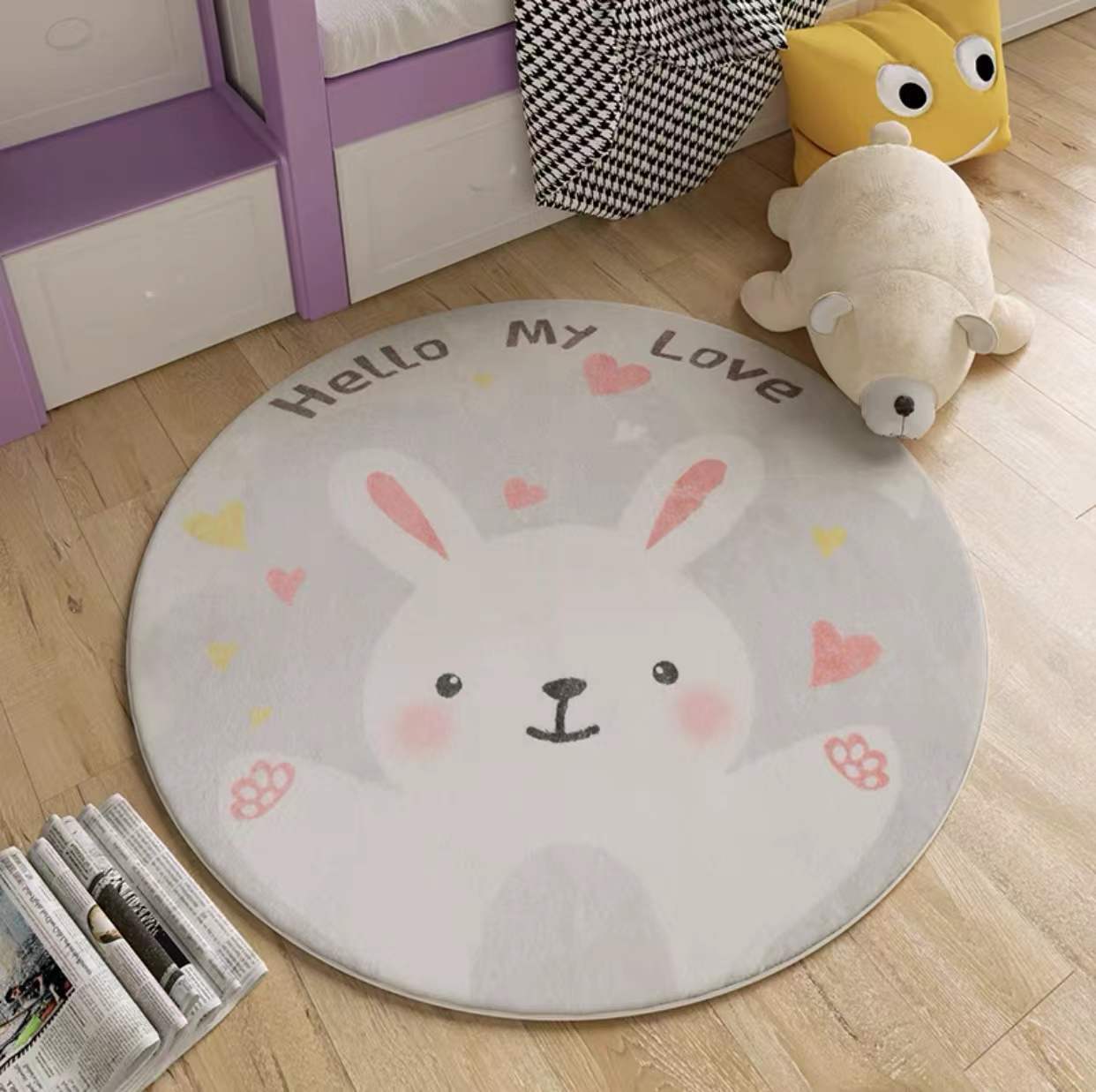 732f387d bd47 4960 9ba7 f195ba1791d0 - Cartoon Round Children's Room Bedroom Mat Imitation Cashmere