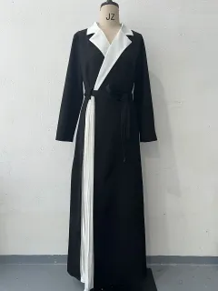 Women Fashion Colour Contrast Stitching Pleated Dubai Robe Dress Female - View 1