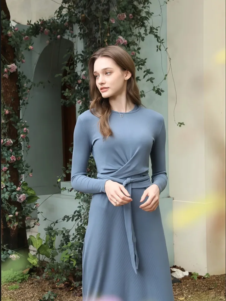 Pure Colour Simple And Elegant Two-piece Suit Women's Summer New Round Neck Personality - Blue