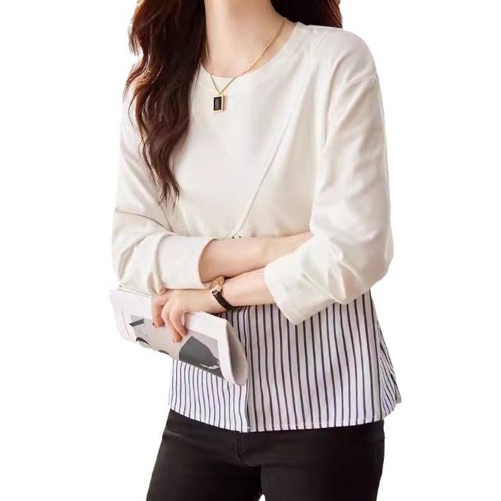 Fake Two-piece Button Stripe Patchwork Sweater