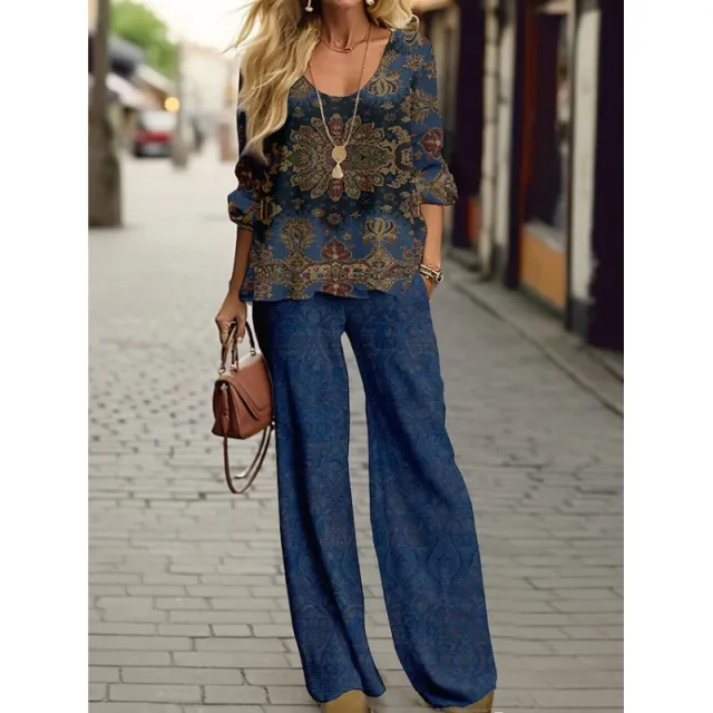 Autumn New Round Neck Linen Printing Coat Shirt Suit 2010100309 Style - Shop at LoveMi