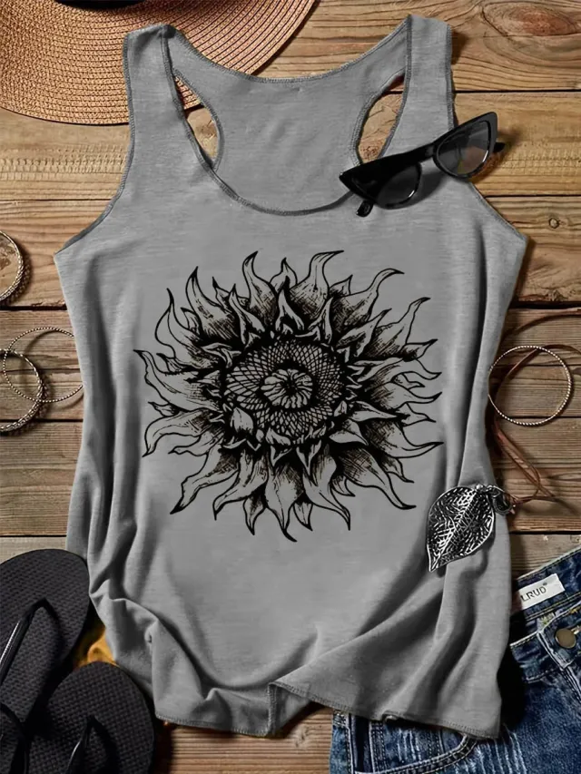 202 Casual Round Neck Narrow Edge Top Loose Sports Pattern Digital Printing Vest Women's Clothing G45Z869 - Shop at LoveMi