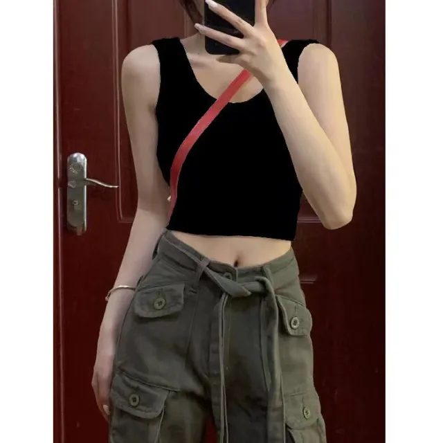 Camisole Women's Crop Top Bottoming Vest Black - Shop at LoveMi