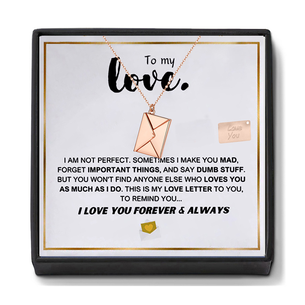 Personalized Flip Envelope Love Letter Creative Gift Couple Necklace Stainless Steel Ornament Gift Box