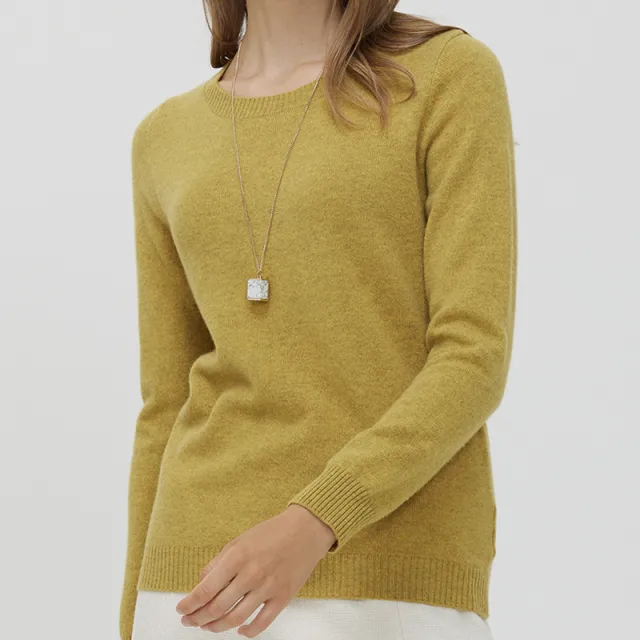 Round Neck Pure Wool Women's Long Sleeve Pullover Loose Sweater Mustard Yellow - Shop at LoveMi