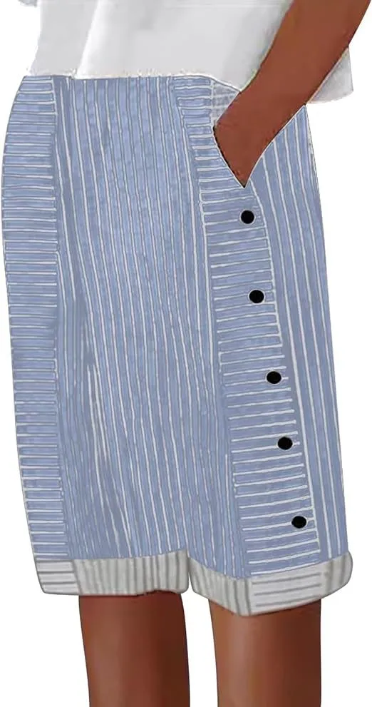 Women's Comfortable Striped Casual Shorts Blue - Shop at LoveMi