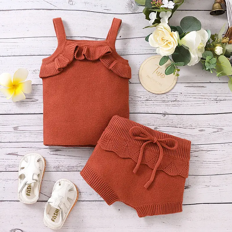 Children's Ruffled Spaghetti Straps Top Tether Shorts Sweater