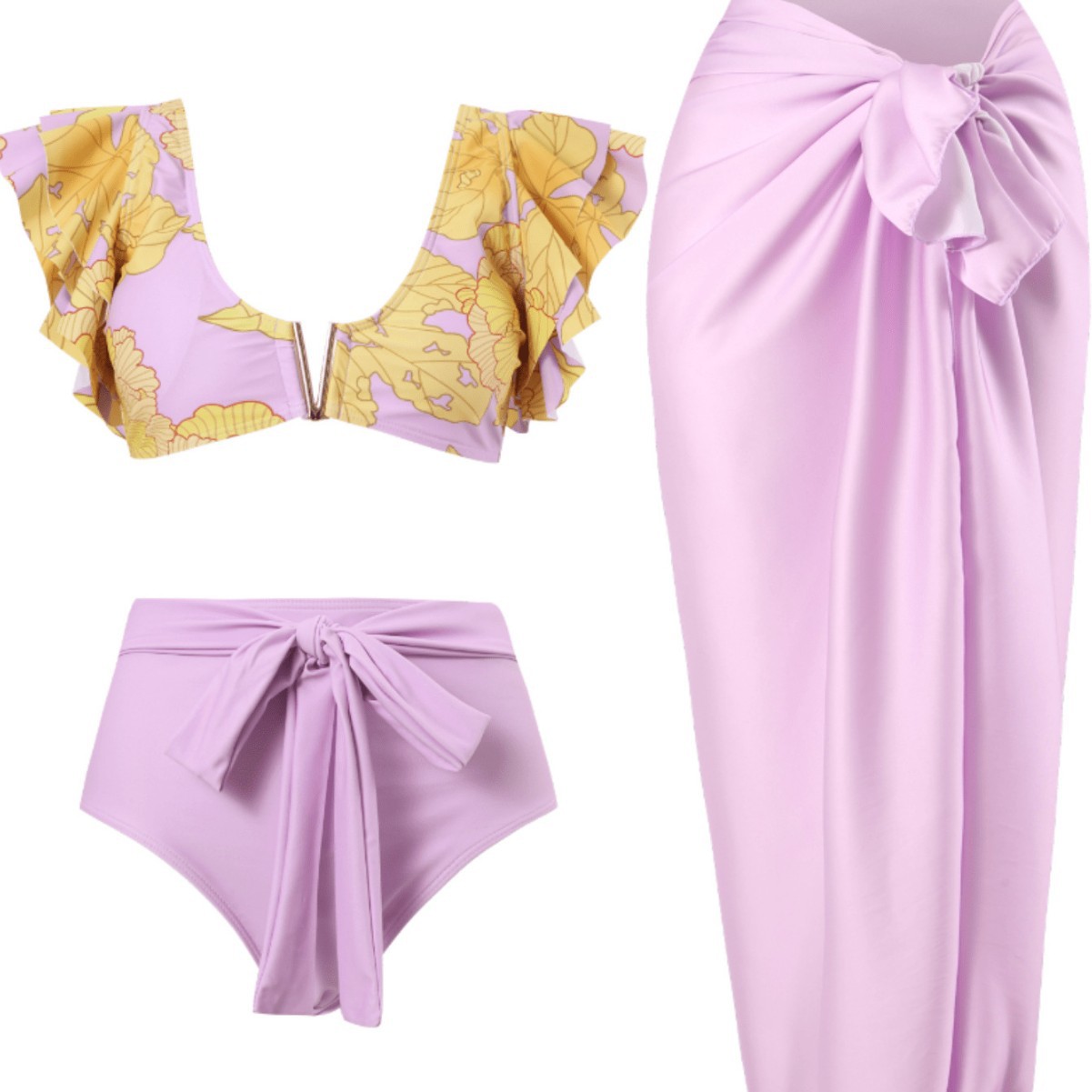 Swimsuit Women's Color Matching Swimsuit Beach Skirt Three-piece Split Bikini