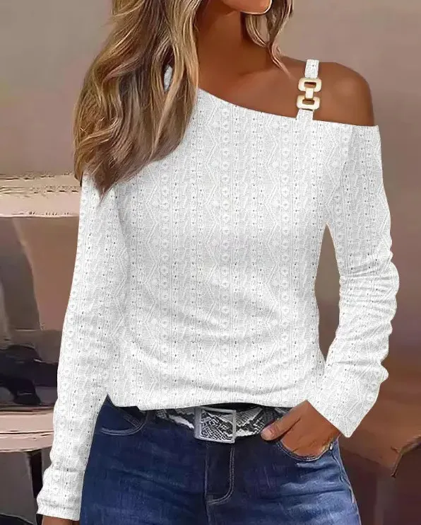 Autumn Simplicity Metal Button Shirt 3White - Shop at LoveMi