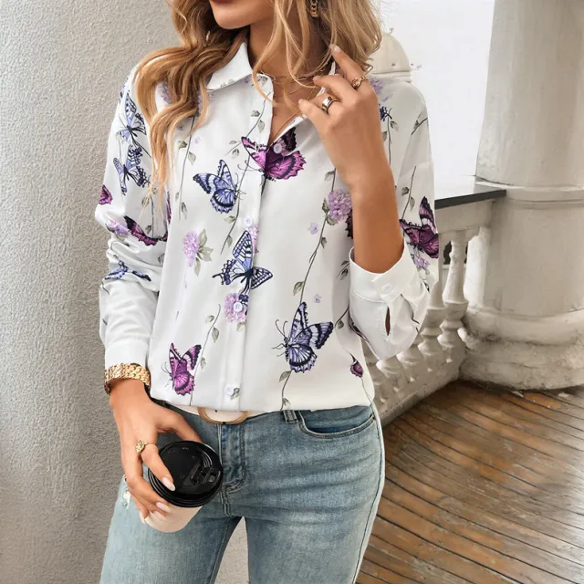Women's Shirt Printed Cardigan Long Sleeve White - Shop at LoveMi