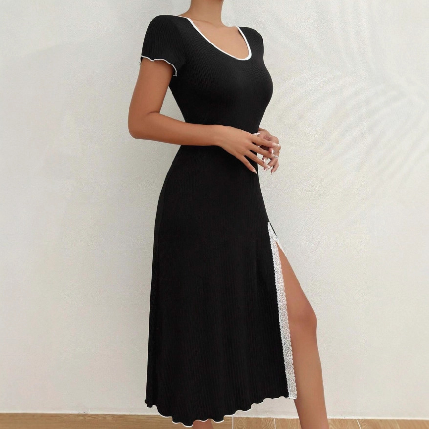 Simple Round-neck Mini Black Dress In Short And Long Styles