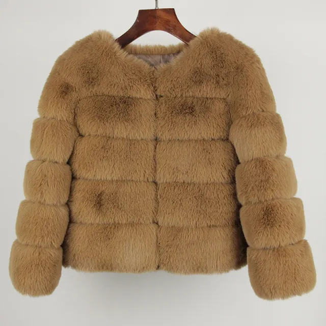 Women's Fox Faux Fur Coat Camel - Shop at LoveMi