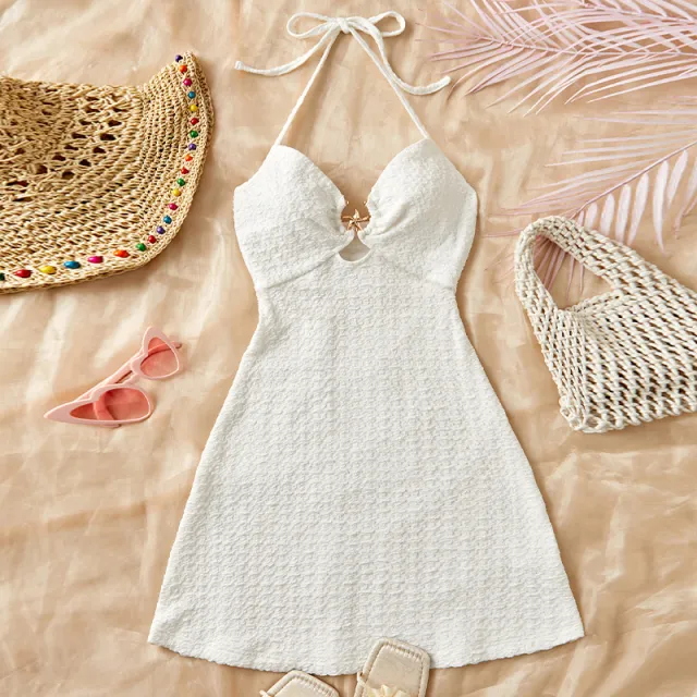 Vacation Style Sexy Halter Beach Dress White - Shop at LoveMi