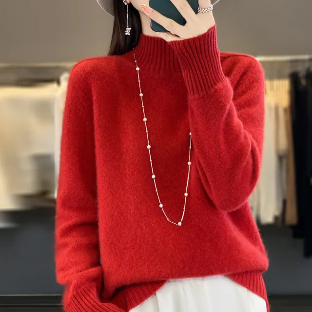 Women's Half Turtleneck Keep Warm Pure Color Cashmere New Year Red - Shop at LoveMi