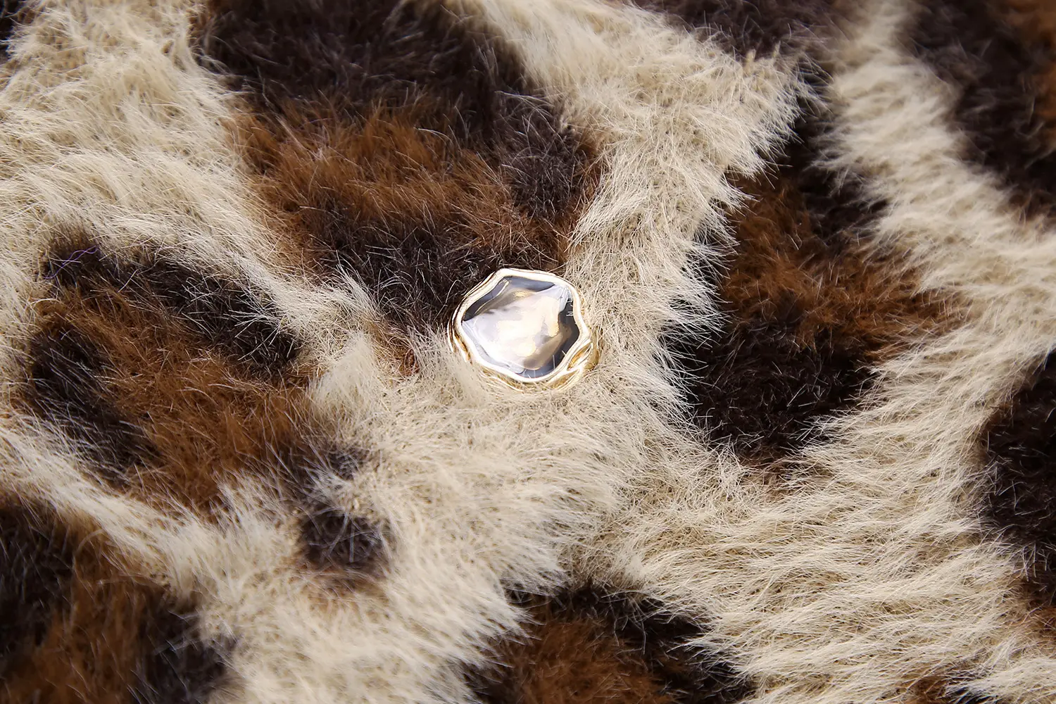 Leisure Animal Pattern Jacquard Artificial Fur Effect Knitted Coat