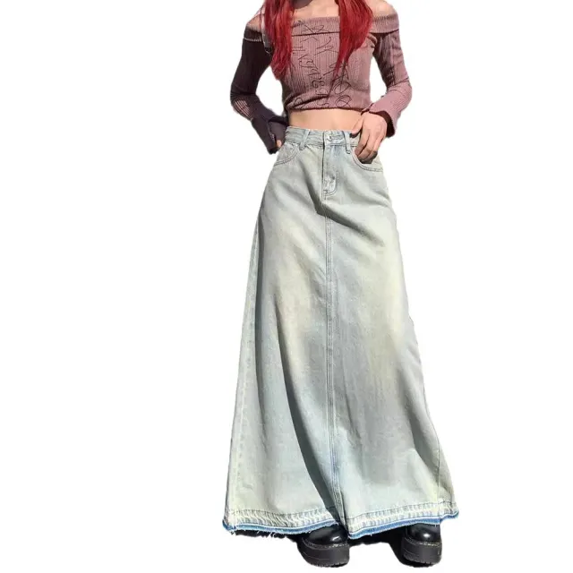 Light Color Retro Washed Denim Skirt For Women Light Blue - Shop at LoveMi