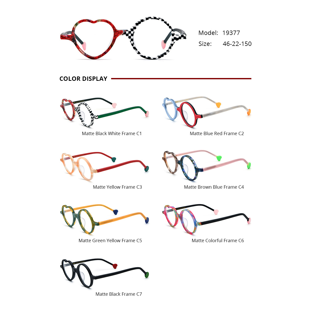 Women’s Fashion Multi-color Heart-shaped Frosted Sheet Glasses