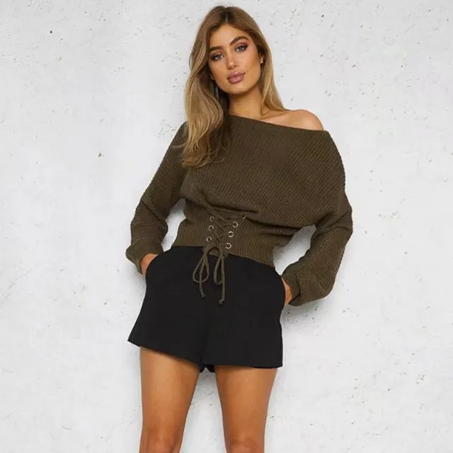 European And American Lace Up Loose Long Sleeve Plus Size Sweater Green - Shop at LoveMi