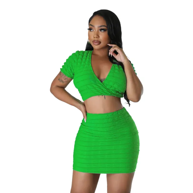 Women's Sexy Popcorn Bubble Skirt Suit Green - Shop at LoveMi