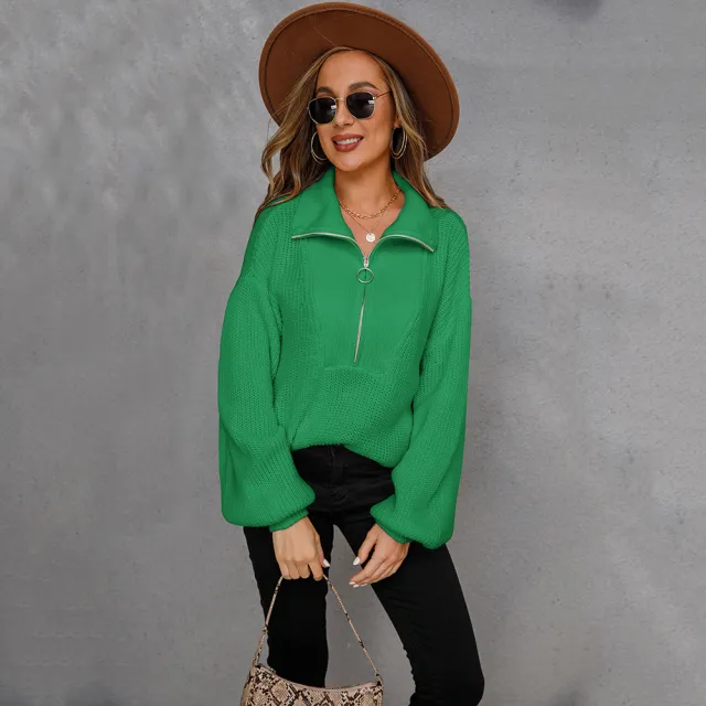 Knitted Lapel European And American Solid Color Sweater Coat Green - Shop at LoveMi