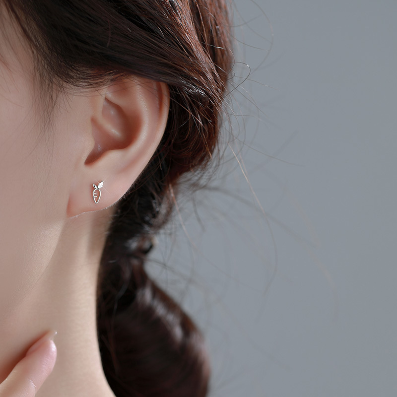 Sterling Silver Rabbit Stud Earrings Women's Small Exquisite