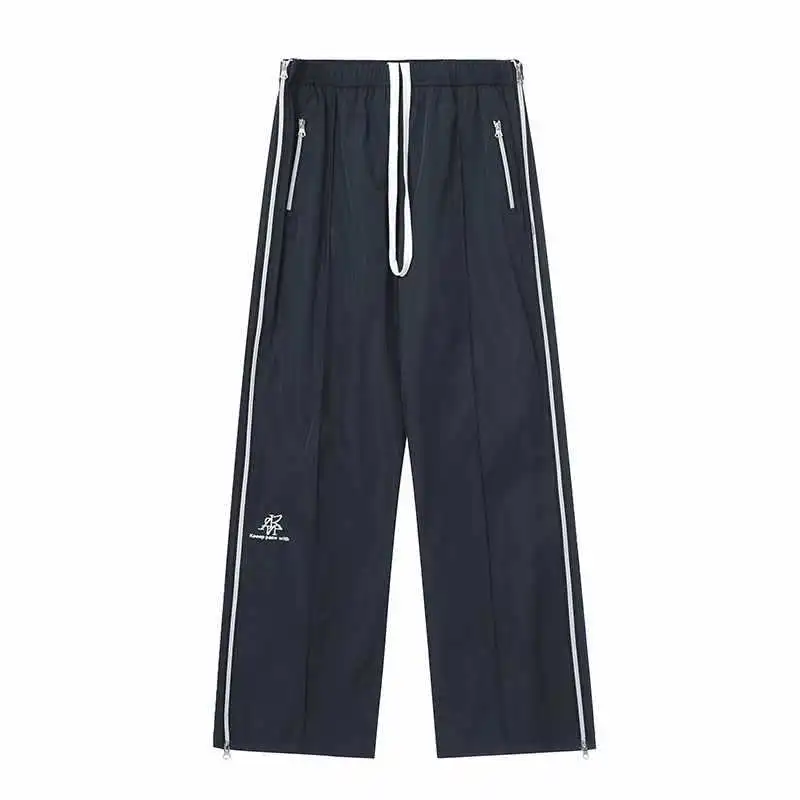 Side Zipper Sports Pants Women's Loose Casual Pants - Navy