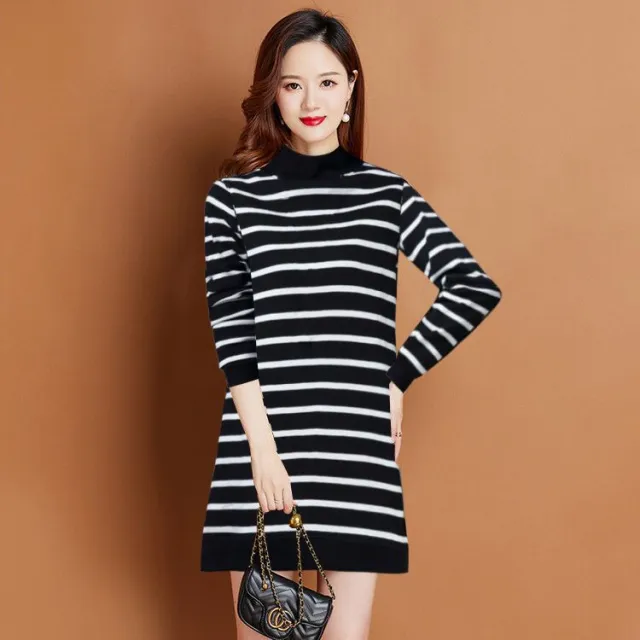 Women's Thickened Mid length Long sleeve Sweater Black - Shop at LoveMi