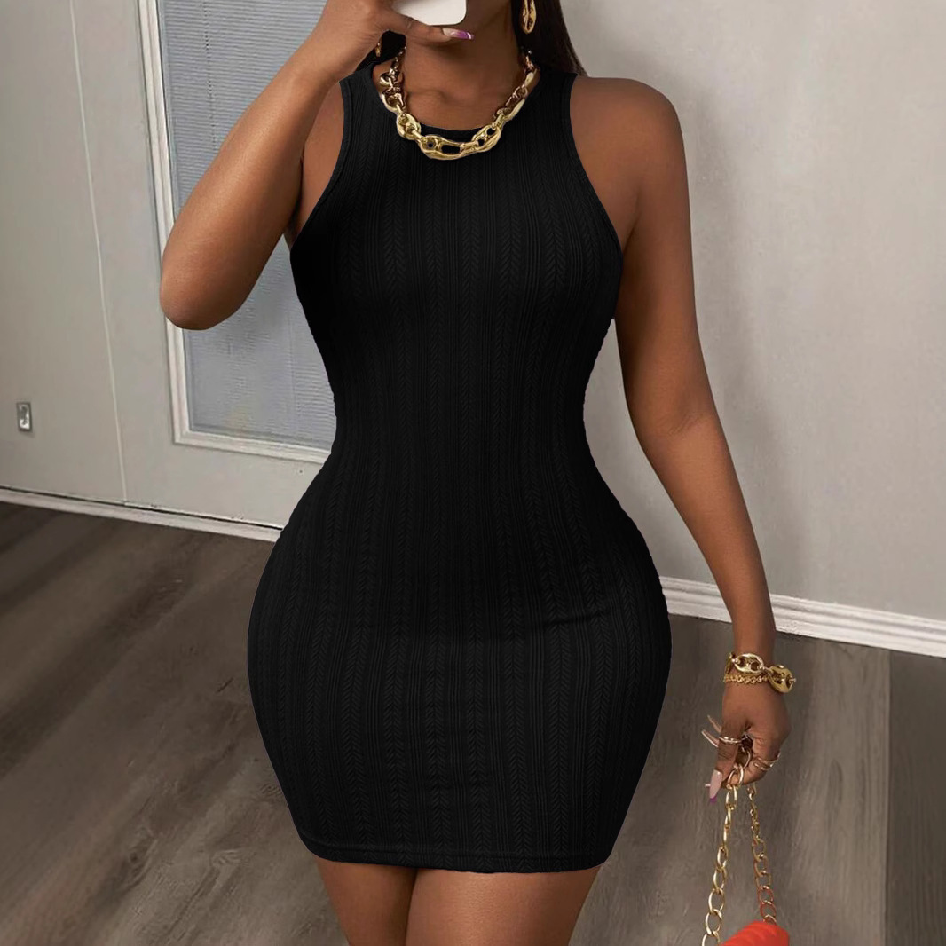 Solid-color Sexy Sleeveless Sheath Dress
