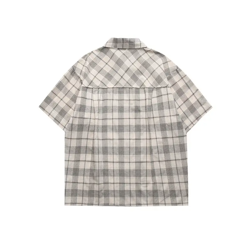 Japanese-style Retro Letter Graffiti Printing Paste Bag Loose Plaid Short Sleeve