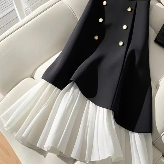 Irregular Splicing Half Skirt With Buttons Black - Shop at LoveMi
