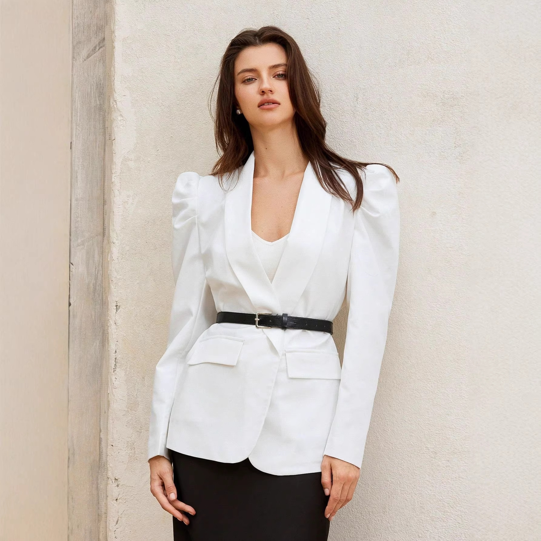 Womens New Buttonless Blazer With Bubble Sleeves