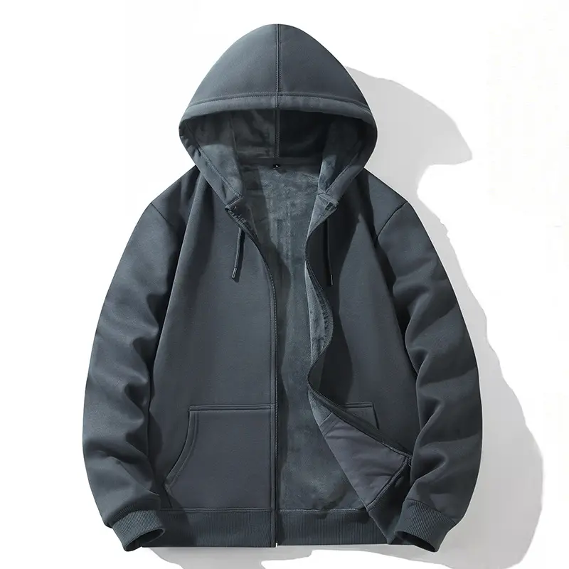 Mens Hooded Cardigan Sweater Loose-Fit AutumnWinter Fleece-Lined