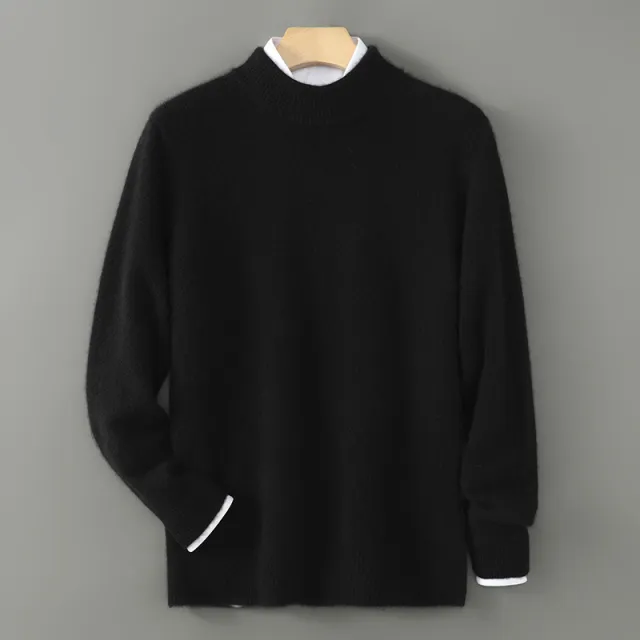 Half Wool Batwing Knit Sweater Solid Color Casual Base Shirt Black - Shop at LoveMi