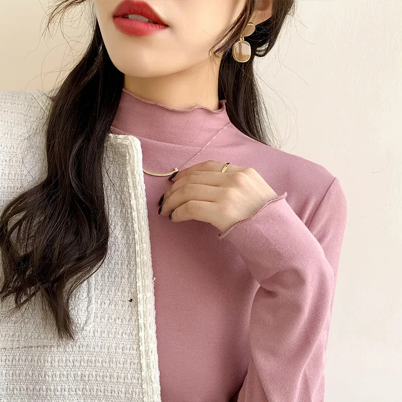 Women's Viscose Fiber Half Turtleneck Bottoming Shirt - Red